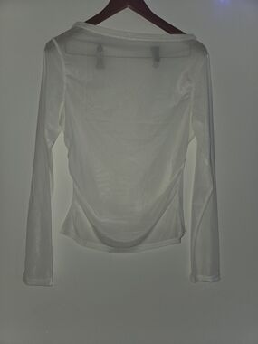 Women's Sheer Long-Sleeve Boatneck Top - White